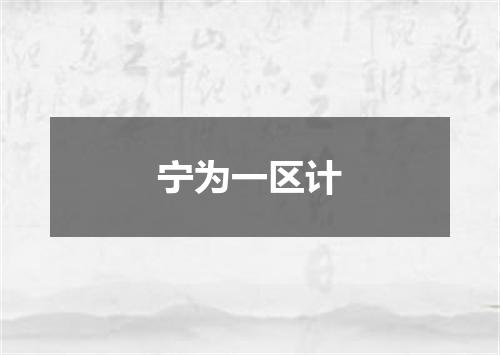宁为一区计