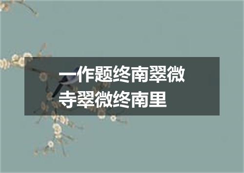 一作题终南翠微寺翠微终南里