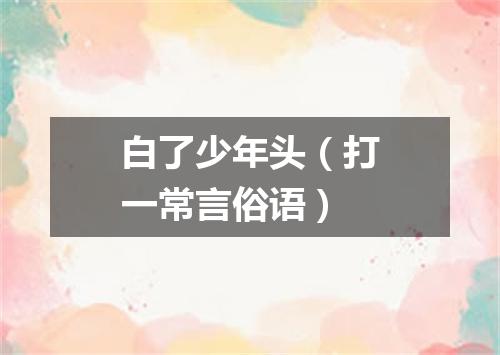 白了少年头（打一常言俗语）