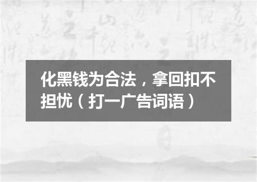 化黑钱为合法，拿回扣不担忧（打一广告词语）