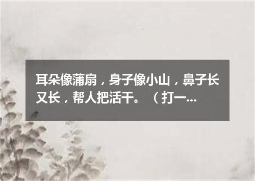 耳朵像蒲扇，身子像小山，鼻子长又长，帮人把活干。 （打一动物）