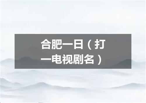 合肥一日（打一电视剧名）