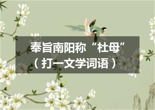 奉旨南阳称“杜母”（打一文学词语）