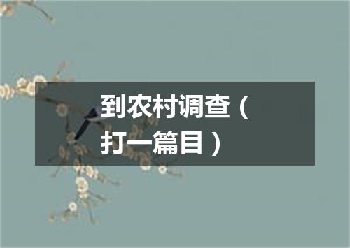 到农村调查（打一篇目）