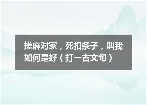 搓麻对家，死扣条子，叫我如何是好（打一古文句）